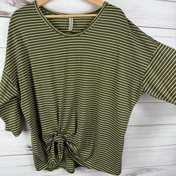 Per Seption Concept Women's Green White Striped Quarter Sleeve Tie Knot Top XL - Picture 4 of 7